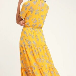 Yellow Floral Midi Dress XS